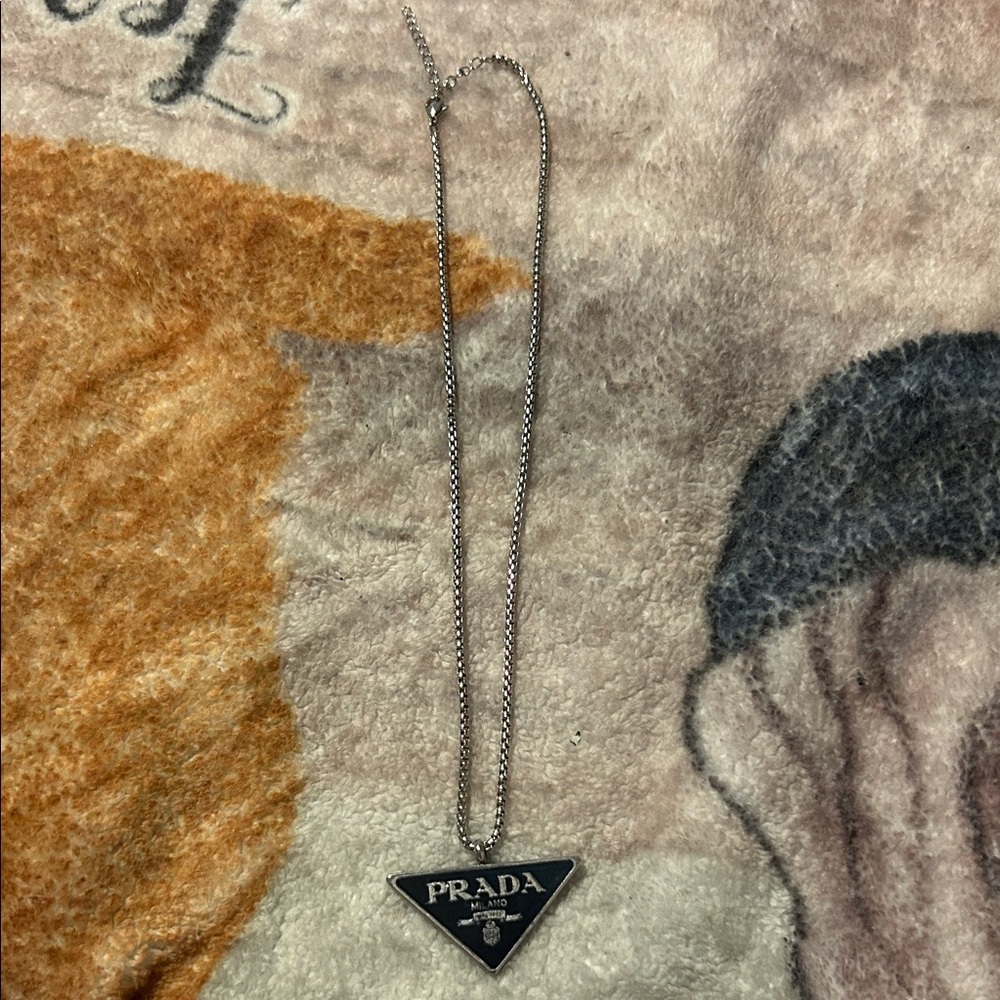 Prada Black and Silver Triangle Necklace